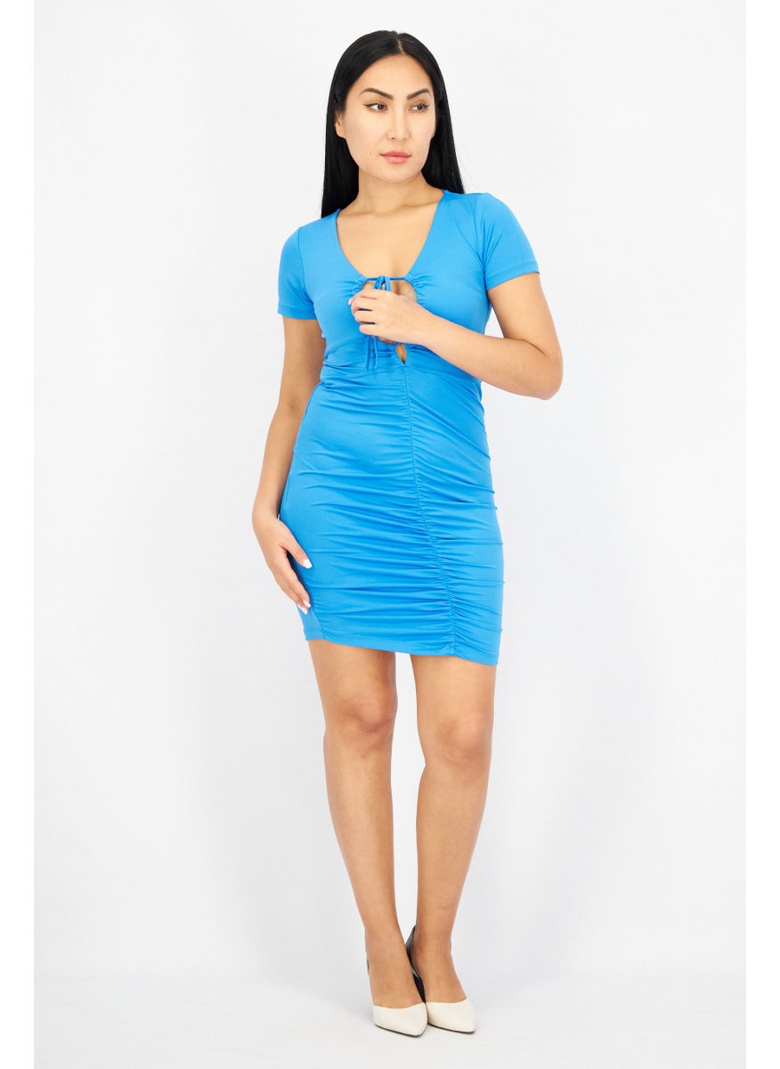 Women V-Neck Plan Mini Dress, Blue - pzsku/ZBF840B855E719C7C0907Z/45/_/1732780711/f9e6e1a5-7b79-404c-9294-3362df51ef3f