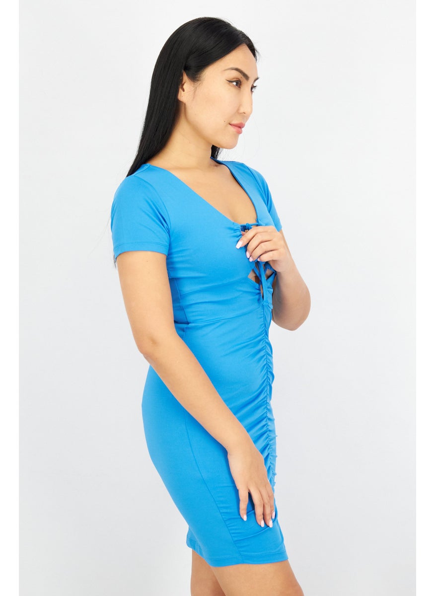 Women V-Neck Plan Mini Dress, Blue - pzsku/ZBF840B855E719C7C0907Z/45/_/1736690912/e2a4b410-7df0-41f3-b82e-2047e2e3c02b