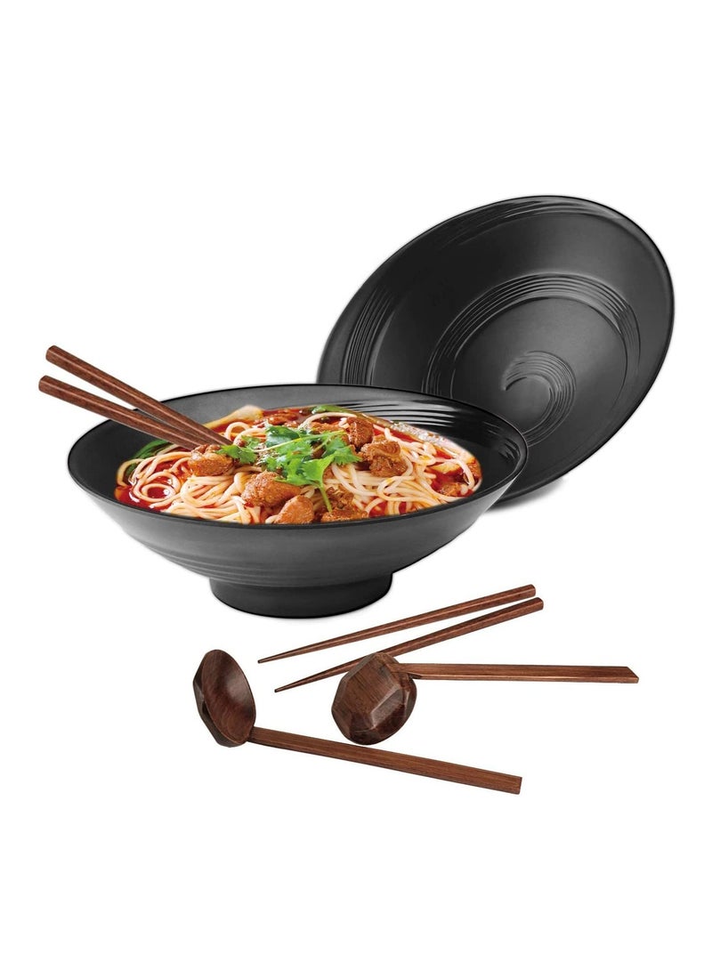 Excefore Ramen Bowls set, 2 Sets of 57-Ounce Soup Bowl With Chopsticks and Spoons,Japanese Style Melamine Suitable for Ramen, Pho, Noodle,  - Image 1