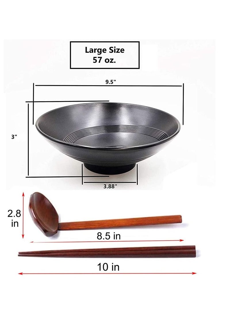 Excefore Ramen Bowls set, 2 Sets of 57-Ounce Soup Bowl With Chopsticks and Spoons,Japanese Style Melamine Suitable for Ramen, Pho, Noodle,  - Image 2