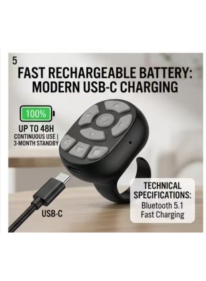 Captaintech "2-in-1 Fingertip Bluetooth Remote & Fast Auto Screen Clicker, Wireless Selfie Camera Shutter Remote, Ergonomic Video Scrolling Ring for iOS & Android" - Image 5