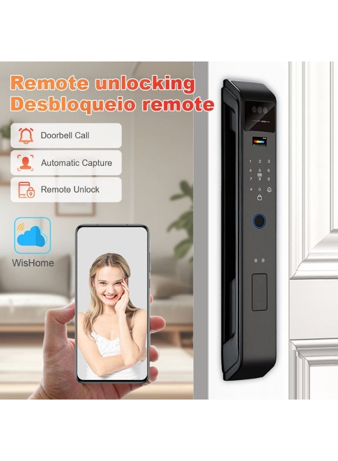 قفل باب ذكي بكاميرا وبصمة وكلمة مرور وبطاقة ومفتاح وتحكم WiFi بتطبيق Tuya وهيكل ألمنيوم أوتوماتيكي - Image 4