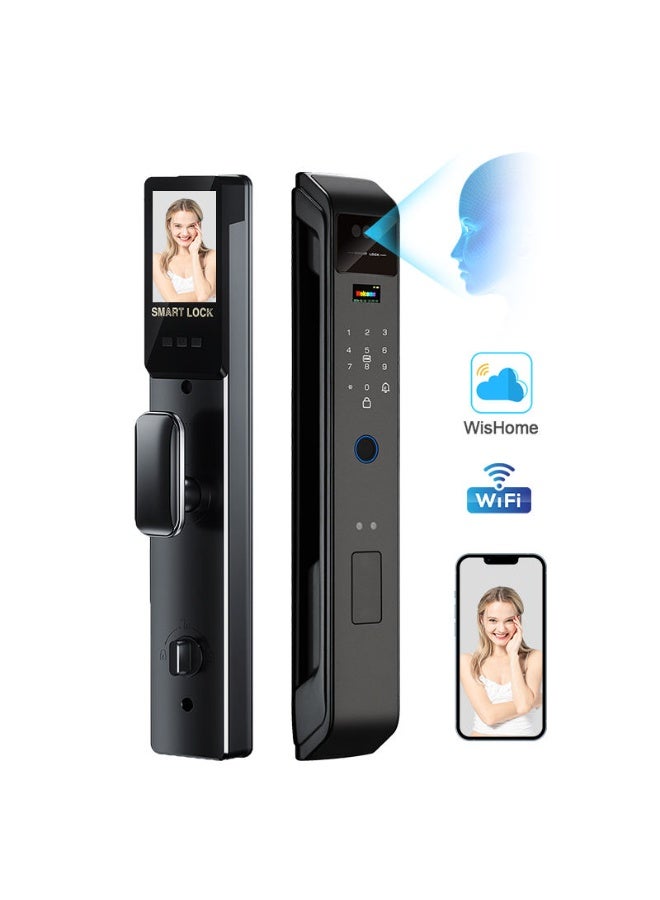 قفل باب ذكي بكاميرا وبصمة وكلمة مرور وبطاقة ومفتاح وتحكم WiFi بتطبيق Tuya وهيكل ألمنيوم أوتوماتيكي - Image 2