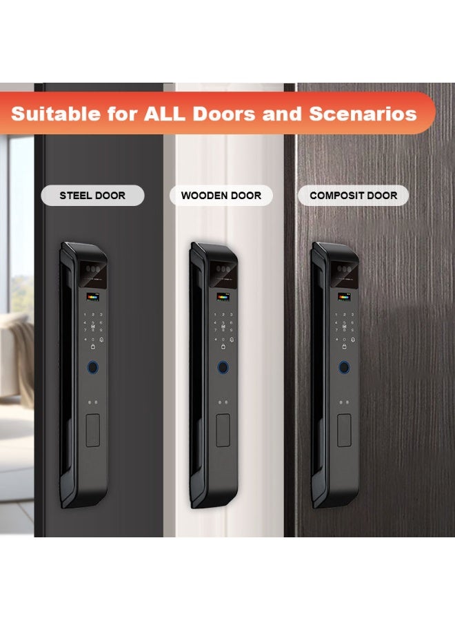 قفل باب ذكي بكاميرا وبصمة وكلمة مرور وبطاقة ومفتاح وتحكم WiFi بتطبيق Tuya وهيكل ألمنيوم أوتوماتيكي - Image 5