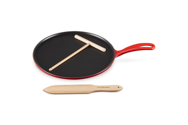 Le Creuset Enameled Cast Iron Traditional Round Crepe Pan, 10.25", Cerise - Image 1
