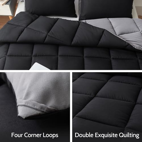 Decroom Lightweight Full Comforter Set with 2 Pillow Sham - 3 Pieces Set - Quilted Down Alternative Comforter/Duvet Insert for All Season - Black/Grey - Full Size - Image 4