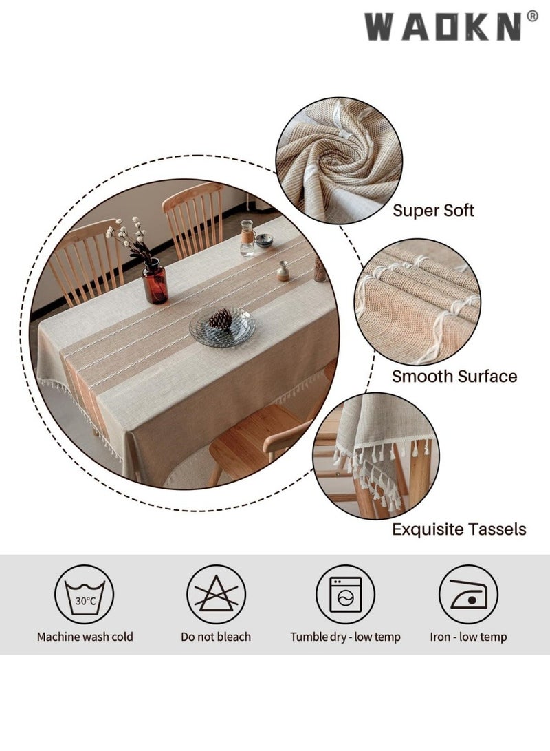 دبليو أيه أو كي أن مناشف الطاولة للطاولات المربعة، قماش الطاولة من القطن الكتان، قماش الطاولة المستطيل من القطن الكتان التجاعيد مجانا مناشف الطاولة المضادة للتلاشى التطريز غطاء طاولة الطعام مطبخ (140 * 140 سم، قهوة خفيفة) - Image 5