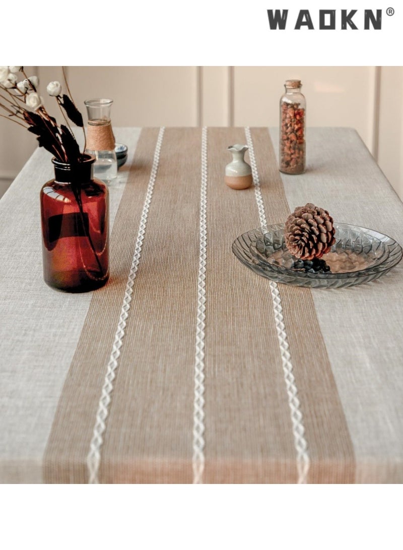دبليو أيه أو كي أن مناشف الطاولة للطاولات المربعة، قماش الطاولة من القطن الكتان، قماش الطاولة المستطيل من القطن الكتان التجاعيد مجانا مناشف الطاولة المضادة للتلاشى التطريز غطاء طاولة الطعام مطبخ (140 * 140 سم، قهوة خفيفة) - Image 3