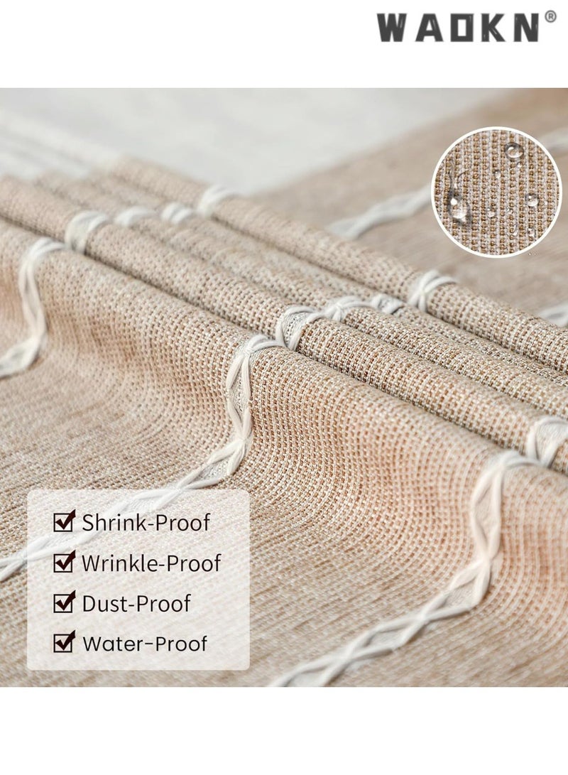 دبليو أيه أو كي أن مناشف الطاولة للطاولات المربعة، قماش الطاولة من القطن الكتان، قماش الطاولة المستطيل من القطن الكتان التجاعيد مجانا مناشف الطاولة المضادة للتلاشى التطريز غطاء طاولة الطعام مطبخ (140 * 140 سم، قهوة خفيفة) - Image 4