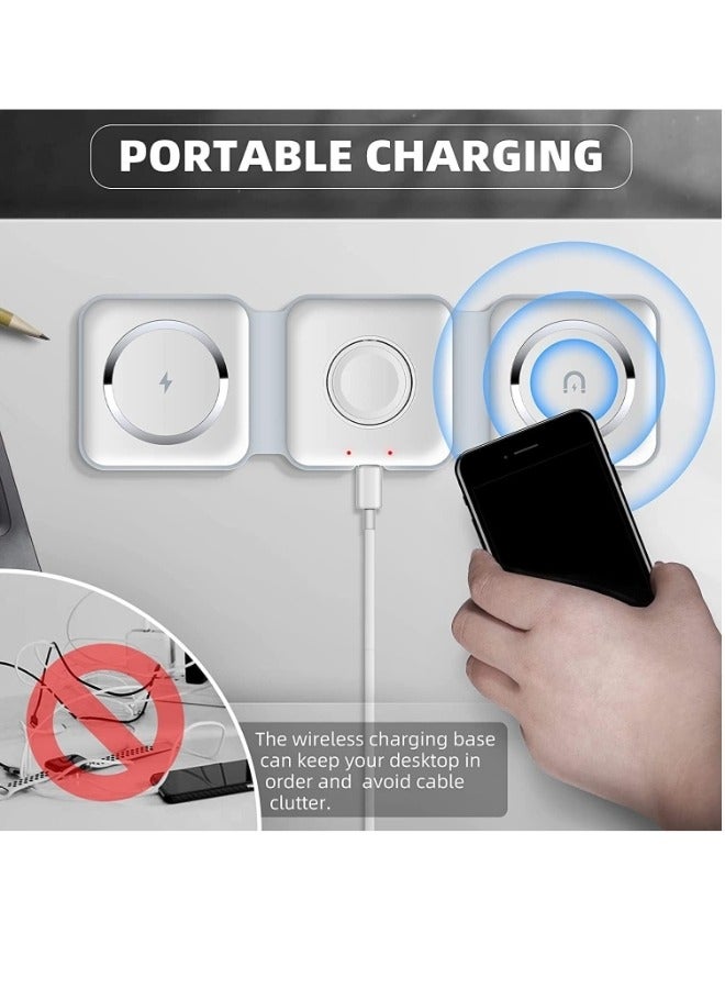 ShebSheb 3 in 1 Foldable Wireless Charger Magnetic  Mag-Safe Charger Fast Travel Wireless Charging Station For Mobile Phone Watch Earphones(White）  - Image 5