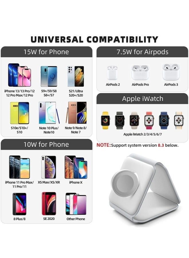 3 in 1 Foldable Wireless Charger Magnetic  Mag-Safe Charger Fast Travel Wireless Charging Station For Mobile Phone Watch Earphones(White）