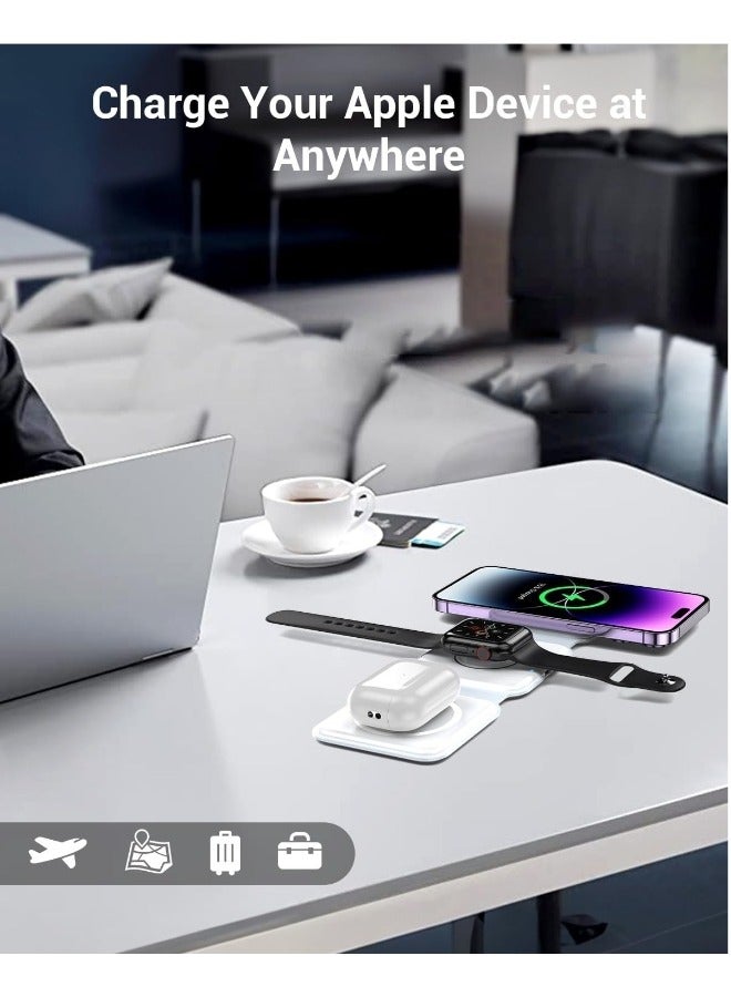 ShebSheb 3 in 1 Foldable Wireless Charger Magnetic  Mag-Safe Charger Fast Travel Wireless Charging Station For Mobile Phone Watch Earphones(White）  - Image 4