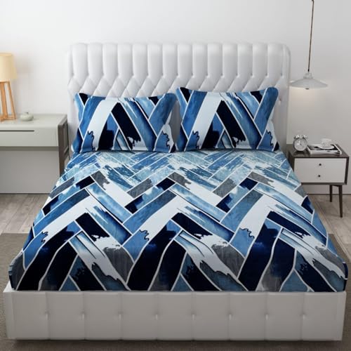 DECOREZA Super Warm Elastic Fitted Warm Flannel Bedsheet King Size Warm Velvet Bedsheet for Winter Double Bed | 2 Pillow Covers, Size - 72 x 78 Inches (Navy N Sky) - Image 1
