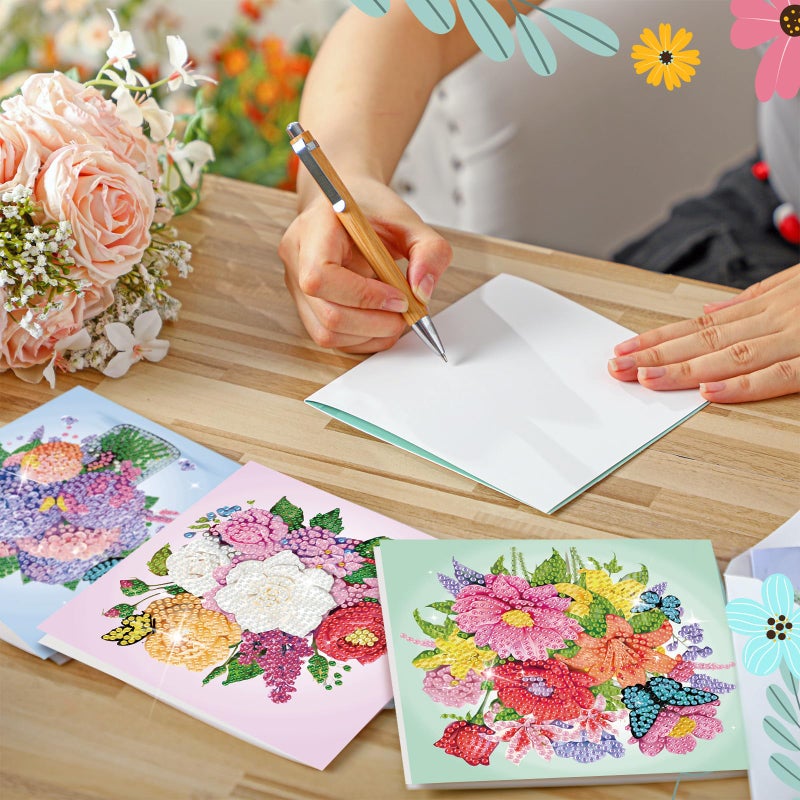 Saillong 12 Pack Flower Diamond Painting Greeting Card Kits DIY Pastel Flower Diamond Art Cards with Envelopes Floral 5d Rhinestones Paint Card for Adults DIY Craft Family Friend Birthday Xmas Gifts - Image 2