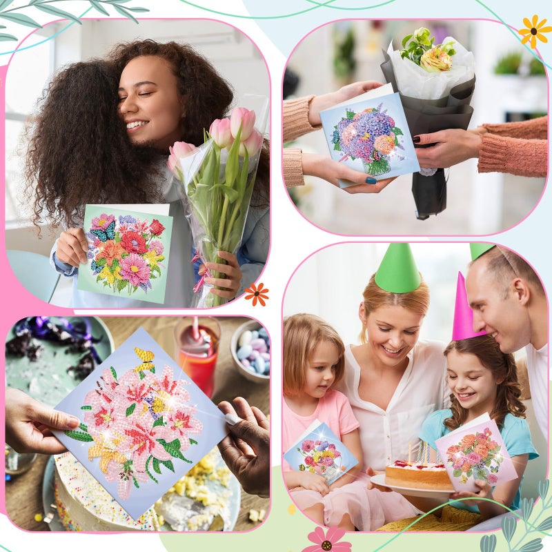 Saillong 12 Pack Flower Diamond Painting Greeting Card Kits DIY Pastel Flower Diamond Art Cards with Envelopes Floral 5d Rhinestones Paint Card for Adults DIY Craft Family Friend Birthday Xmas Gifts - Image 5