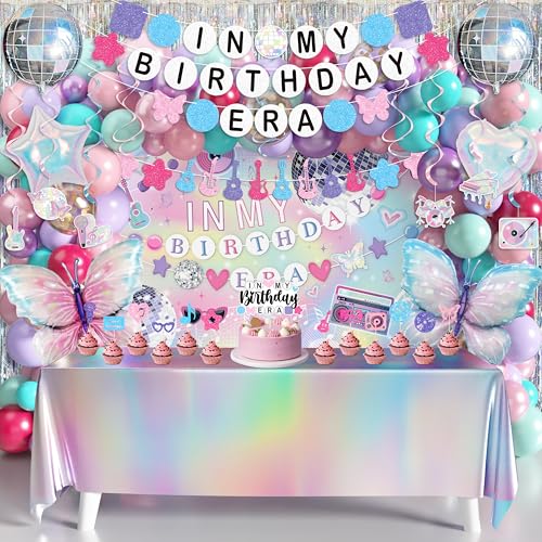 THAWAY In My Birthday Era Decorations Music Birthday Decorations Popular Singer Theme Party Supplies for Girls Pink Purple Balloon Arch Friendship Bracelet Garland Backdrop Cake Toppers Hanging Swirls - Image 1