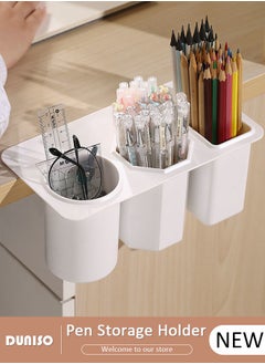 DUNISO Multifunction Storage Box, Home Pen Storage Holder, Plastic Pen Holder, Deskside Stationery Holder, Stickable Table Edge Makeup Storage Box, Tool Storage Box for Saving Place, Under Table Three Compartment Storage Rack for Dorm Living Room  - Image 1