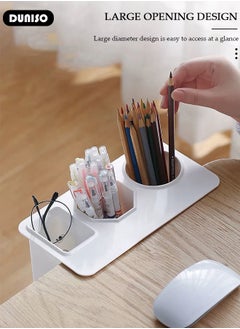 DUNISO Multifunction Storage Box, Home Pen Storage Holder, Plastic Pen Holder, Deskside Stationery Holder, Stickable Table Edge Makeup Storage Box, Tool Storage Box for Saving Place, Under Table Three Compartment Storage Rack for Dorm Living Room  - Image 2