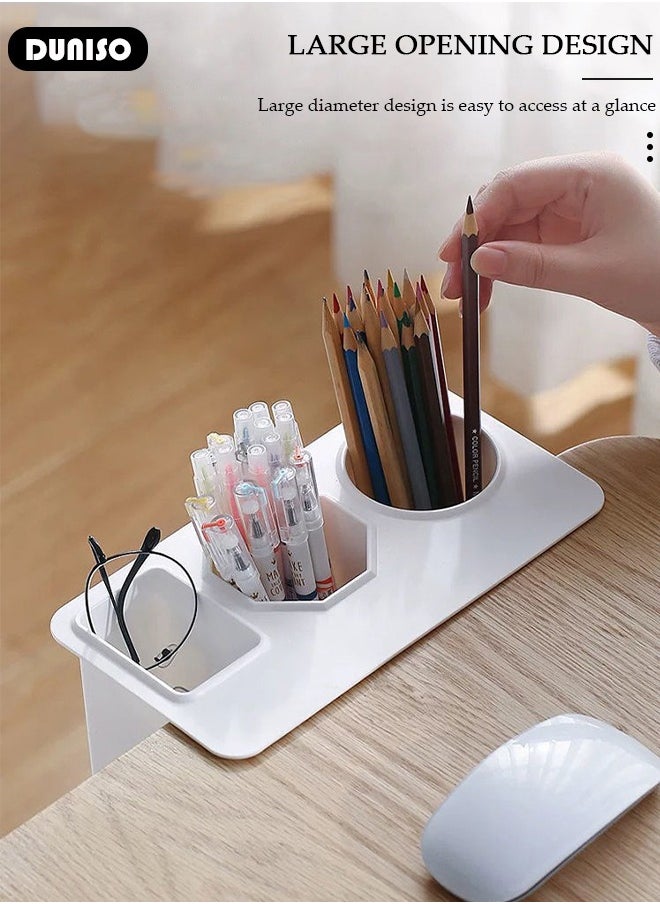 DUNISO Multifunction Storage Box, Home Pen Storage Holder, Plastic Pen Holder, Deskside Stationery Holder, Stickable Table Edge Makeup Storage Box, Tool Storage Box for Saving Place, Under Table Three Compartment Storage Rack for Dorm Living Room  - Image 2