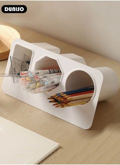 DUNISO Multifunction Storage Box, Home Pen Storage Holder, Plastic Pen Holder, Deskside Stationery Holder, Stickable Table Edge Makeup Storage Box, Tool Storage Box for Saving Place, Under Table Three Compartment Storage Rack for Dorm Living Room  - Image 5