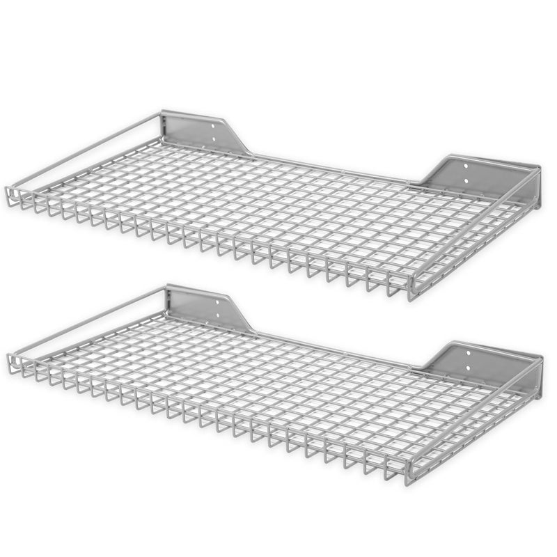 Wallmaster Heavy Duty Garage Wall Shelving 2 Pack 236x118 Metal Wire Shelves Wall Mount Mesh Storage Rack for Garage Office Basement and Kithcen max Load 65 lbs Grey