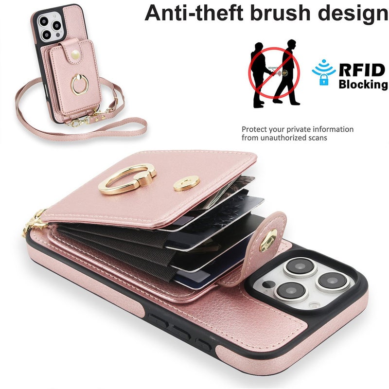 PU Synthetic Leather 2 In 1 Crossbody Phone Case For iPhone 13 With Wireless Charging Card Slot Stand Wallet - Image 5