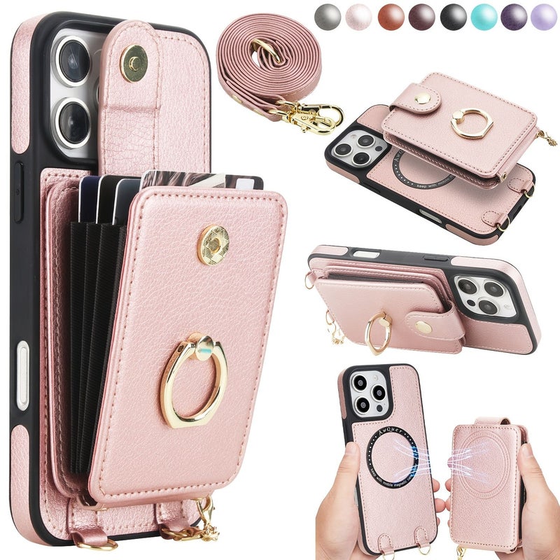 PU Synthetic Leather 2 In 1 Crossbody Phone Case For iPhone 13 With Wireless Charging Card Slot Stand Wallet - Image 1