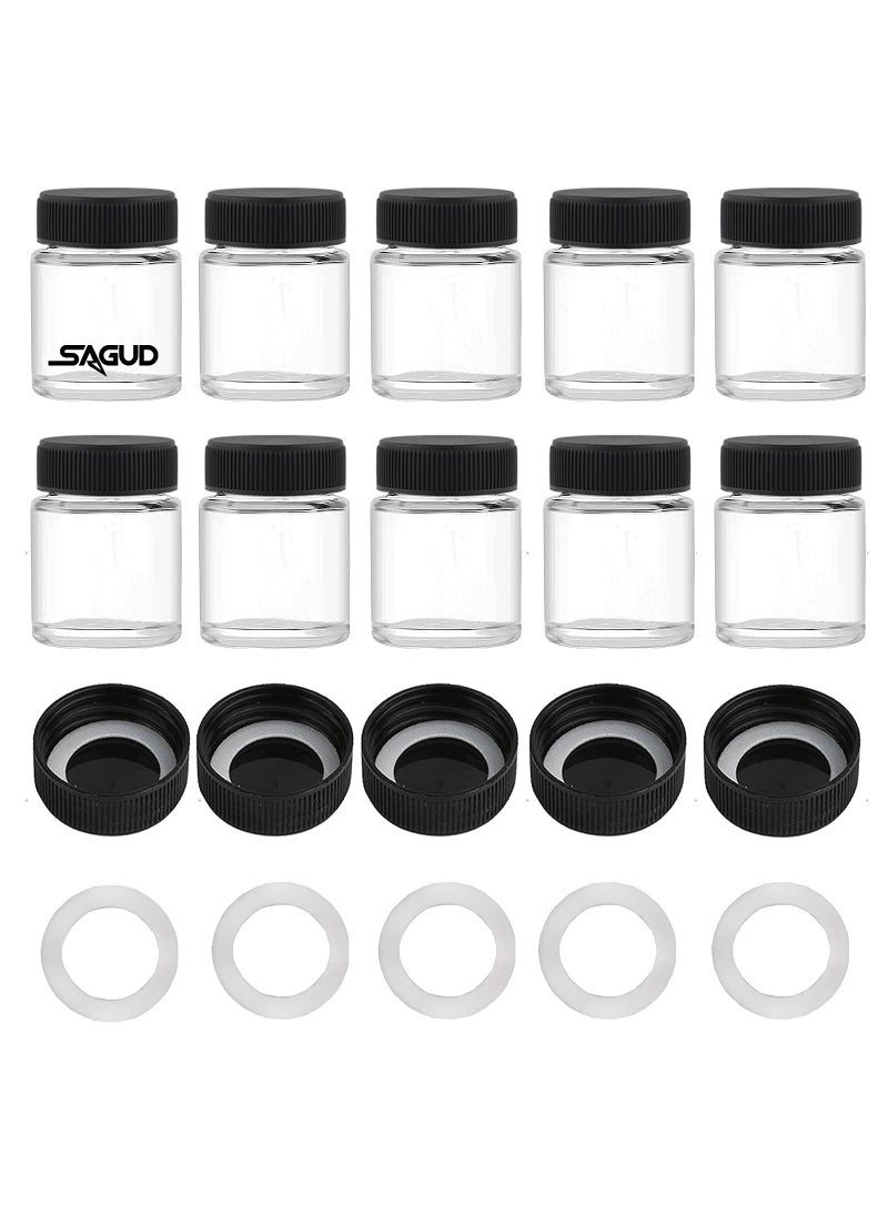 SAGUD SAGUD 10pcs Airbrush Bottles 3/4oz 22cc with Plastic Lids Kit and Extra 5pcs Lids 5pcs O-Ring, Air brush Paint Storage Jars Store Pigments Color Inks  - Image 1