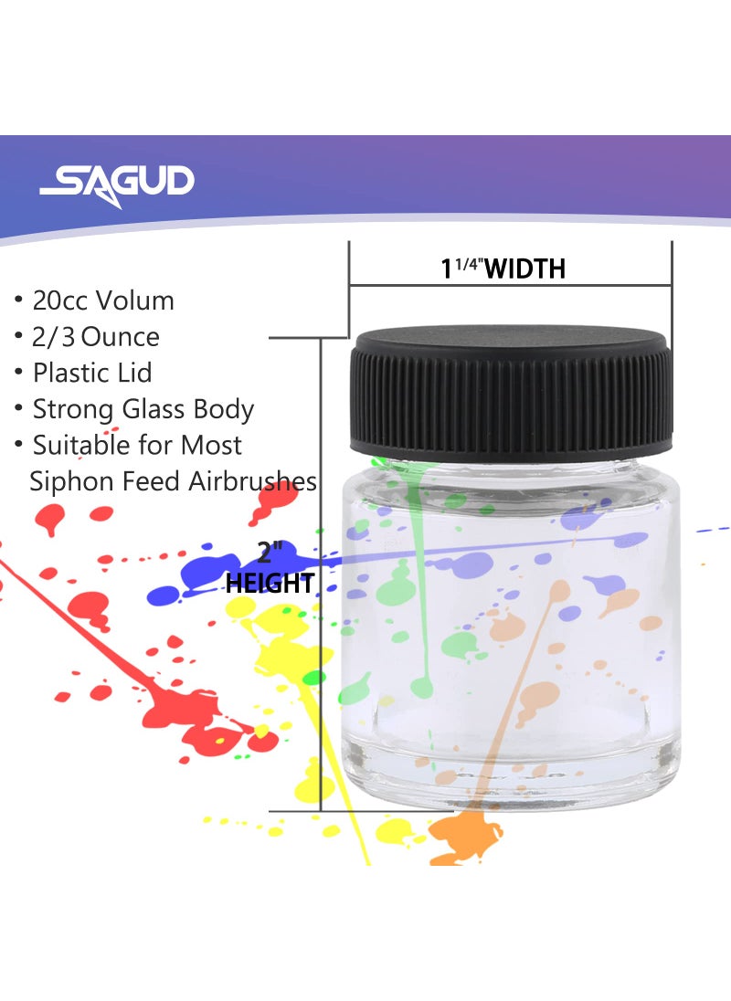 SAGUD SAGUD 10pcs Airbrush Bottles 3/4oz 22cc with Plastic Lids Kit and Extra 5pcs Lids 5pcs O-Ring, Air brush Paint Storage Jars Store Pigments Color Inks  - Image 2