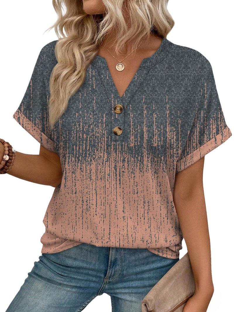 AUTOMET Womens Spring Tops 2026 Short Sleeve Shirts Henley Dressy Casual Blouses V Neck Fashion Tunics Trendy Flowy Clothing Boho B M - Image 1
