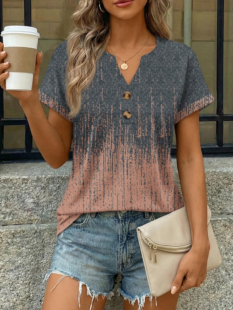 AUTOMET Womens Spring Tops 2026 Short Sleeve Shirts Henley Dressy Casual Blouses V Neck Fashion Tunics Trendy Flowy Clothing Boho B M - Image 2