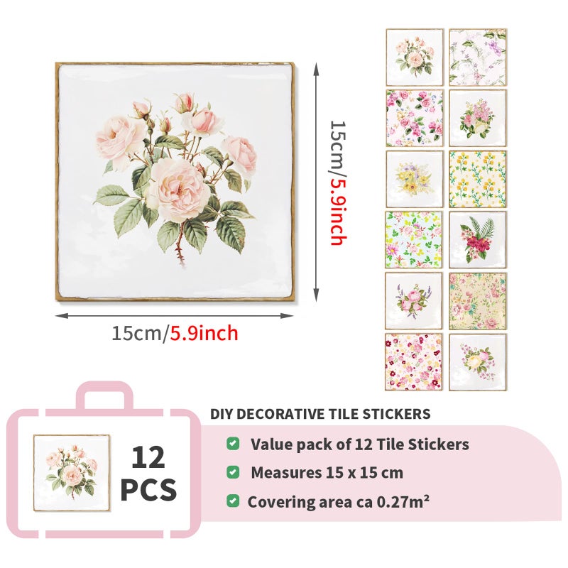 VICCI Peel and Stick Backsplash Pink Tile Stickers - 12Pcs 5.9x5.9 Inch Removable Wall Tiles for Cabinet, Furniture & Home Decor - Image 2