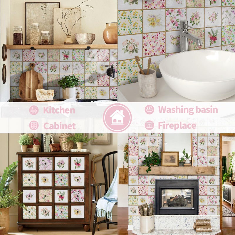 VICCI Peel and Stick Backsplash Pink Tile Stickers - 12Pcs 5.9x5.9 Inch Removable Wall Tiles for Cabinet, Furniture & Home Decor - Image 5
