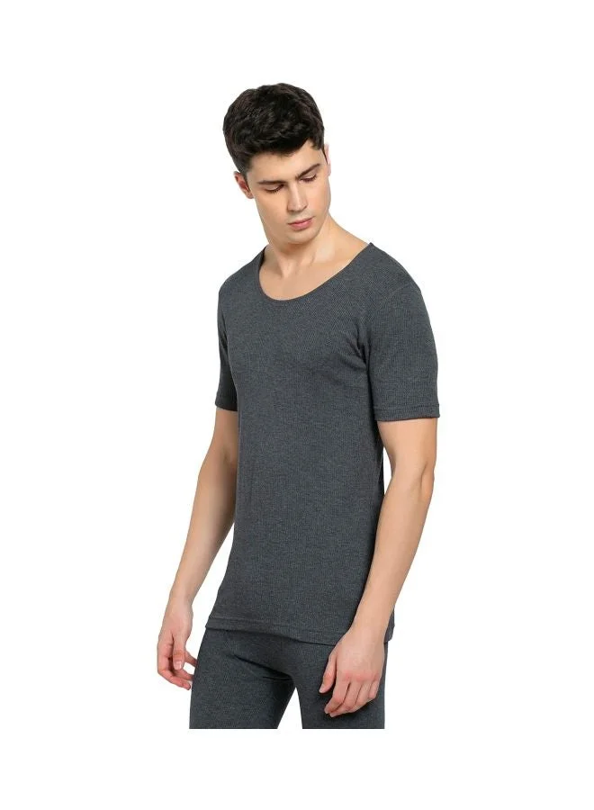 Jockey Charcoal Melange 2400 Men Super Combed Cotton Rich Half Sleeved Thermal Undershirt with Stay Warm and Stay Fresh Technology for Men | Best Price UAE