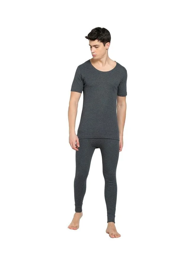 Jockey Charcoal Melange 2400 Men Super Combed Cotton Rich Half Sleeved Thermal Undershirt with Stay Warm and Stay Fresh Technology for Men | Best Price UAE