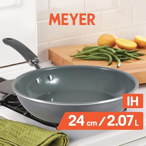 Meyer Anzen Healthy Ceramic Coated Aluminium Frypan | Frying pan Induction Base | Ceramic Pan | Omlette Pan | Ceramic Coated Frying Pan | Ceramic Fry Pan for Cooking, 24cm/2.1L, Grey - Image 4