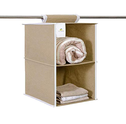 Homestrap Non Woven 2 Shelf/Compartment Closet Cloth Hanging Organizer/Clothes Storage Wardrobe Organiser For Almirah - (Beige)|(Pack Of 1) - Non Woven Fabric - Image 1