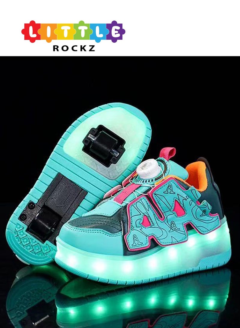 LITTLE ROCKZ Two Wheel LED Flash Light Fashion Shiny Sneaker Skate Heelys Shoes With Lightning Sole - Image 1