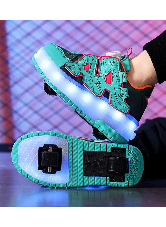 LITTLE ROCKZ Two Wheel LED Flash Light Fashion Shiny Sneaker Skate Heelys Shoes With Lightning Sole - Image 2