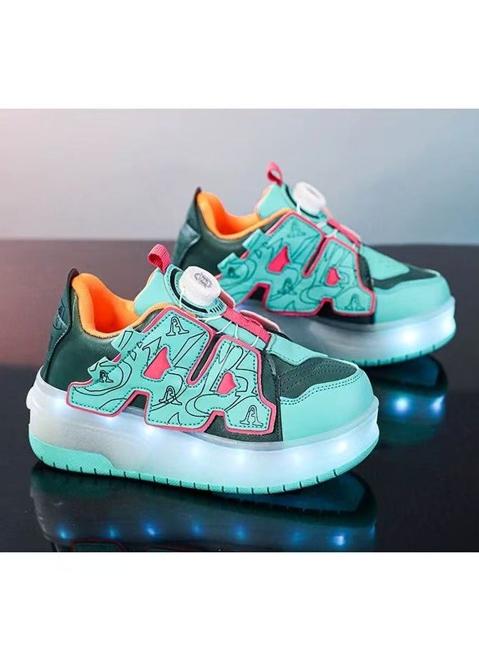 LITTLE ROCKZ Two Wheel LED Flash Light Fashion Shiny Sneaker Skate Heelys Shoes With Lightning Sole - Image 4