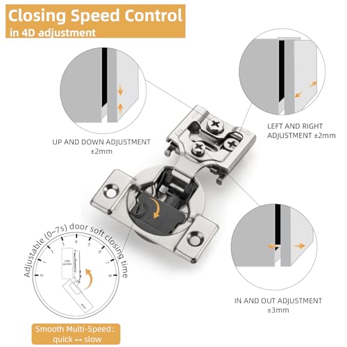 FURNIWARE [Closing Speed Control] 10 Pack 3/4 Inch Overlay Soft Close Hinges for Face Frame Cabinet, 4D Adjustment, Stainless Steel Kitchen Cabinet Hardware, 105° Open Concealed Self Closing Hinge - Image 4
