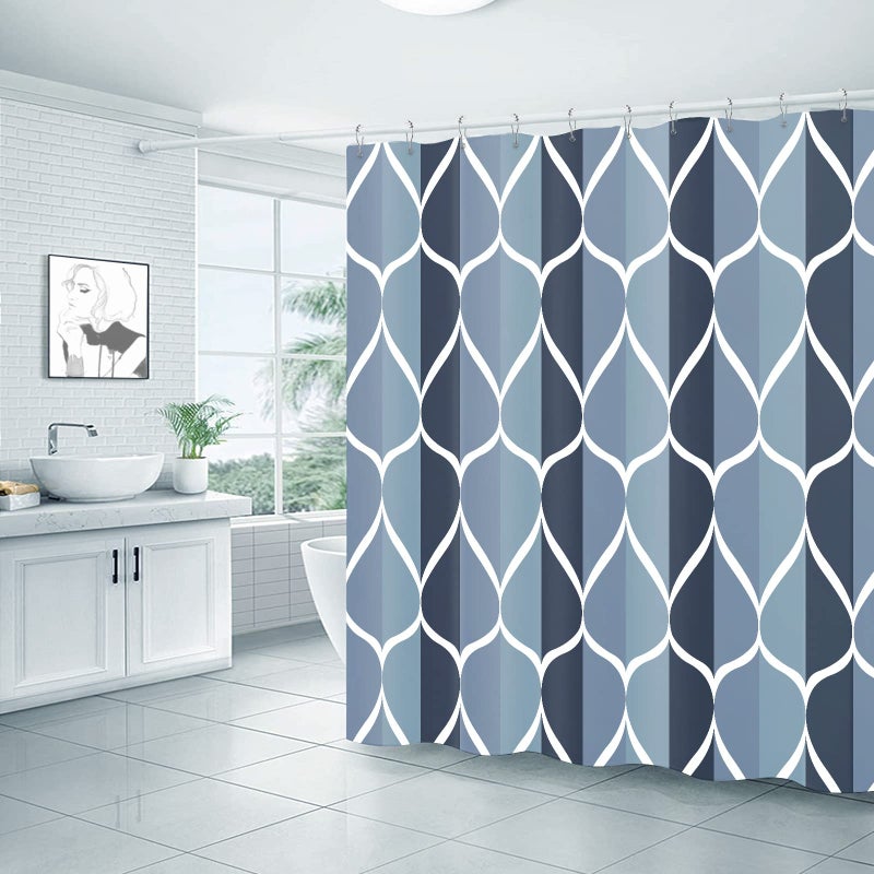 Gelbchu Aegean Blue Geometric Shower Curtain, Waterproof Design and Polyester, Quick-Drying, Weighted Hem, Blue Modern Shower Curtains Set for Bathroom W 72 x H 72, Machine Washable with 12 Hooks - Image 2