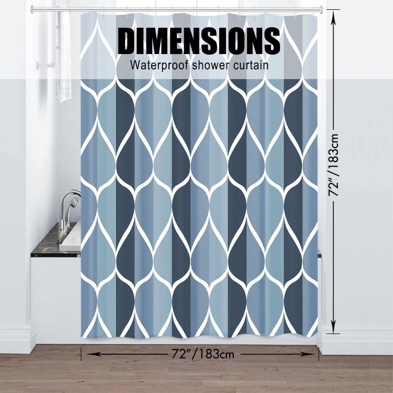 Gelbchu Aegean Blue Geometric Shower Curtain, Waterproof Design and Polyester, Quick-Drying, Weighted Hem, Blue Modern Shower Curtains Set for Bathroom W 72 x H 72, Machine Washable with 12 Hooks - Image 5