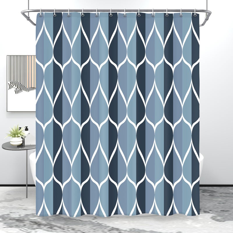 Gelbchu Aegean Blue Geometric Shower Curtain, Waterproof Design and Polyester, Quick-Drying, Weighted Hem, Blue Modern Shower Curtains Set for Bathroom W 72 x H 72, Machine Washable with 12 Hooks - Image 1