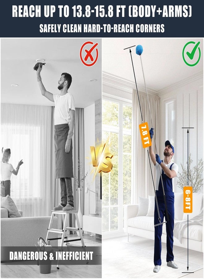 EUIJOIP Lightweight Cobweb Duster with Extension Pole – 8FT Long Reach Brush Kit, Washable Head for Ceiling Fan, Spider Webs, Dust – Cleans Up to 15FT, for Furniture, Eaves, Vents, Roof - Image 3