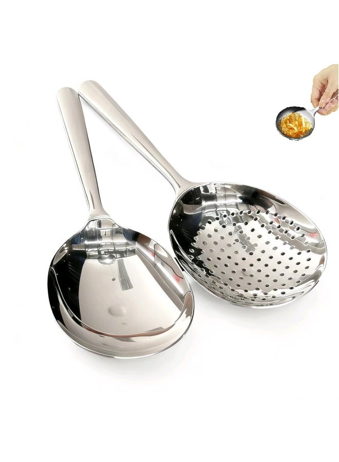 2pc Stainless Steel Slotted Serving Spoon , 7.87" Large Metal Serving Spoon with Short Handle, 3.7MM Thick Slotted Utensil for Buffet, Party, Dinner, Restaurants, Kitchen - Image 1