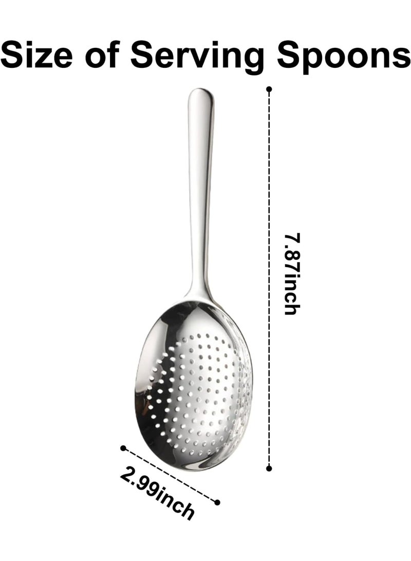 2pc Stainless Steel Slotted Serving Spoon , 7.87" Large Metal Serving Spoon with Short Handle, 3.7MM Thick Slotted Utensil for Buffet, Party, Dinner, Restaurants, Kitchen - Image 2