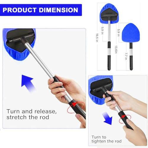 LUKCOZMO Windshield Cleaner Car Windshield Cleaning Tool with 3 Reusable and Washable Microfiber Pads and Extendable Handle Microfiber Car Window Cleaner - Image 3