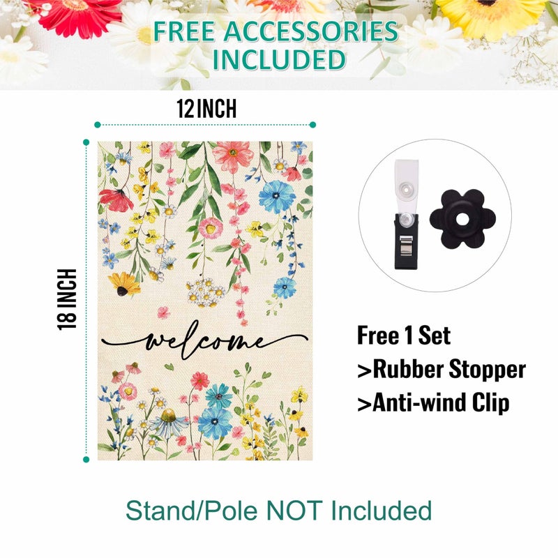 Baccessor Spring Welcome Floral Garden Flag 12.5x18 Inch Double Sided Summer Flower Yard Flag Outside Outdoor Seasonal Burlap Funny Flowers Flags Home Patio Decoration - Image 4