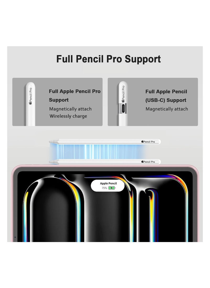 Protective Case with Pen Holder for iPad Pro 13 Inch (2024) Case 13 Inch Case with Pen Holder Tablet Cover Touch Pen Smart Case Stand Folding Case Auto Sleep Wake Up Case Pink